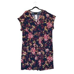 Lane Bryant V-Neck Pleat Front Jersey Dress NWT Women's Sz 26/28 Fuchsia Floral